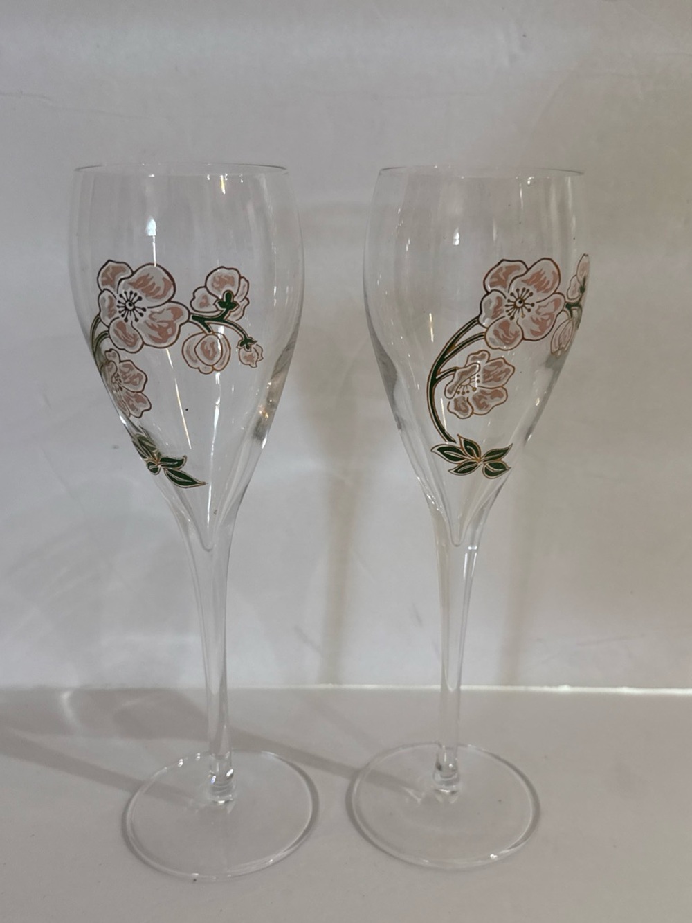 Perrier Jouet Set of 2 Champagne Flutes Belle Epoque Hand Painted Flowers EC